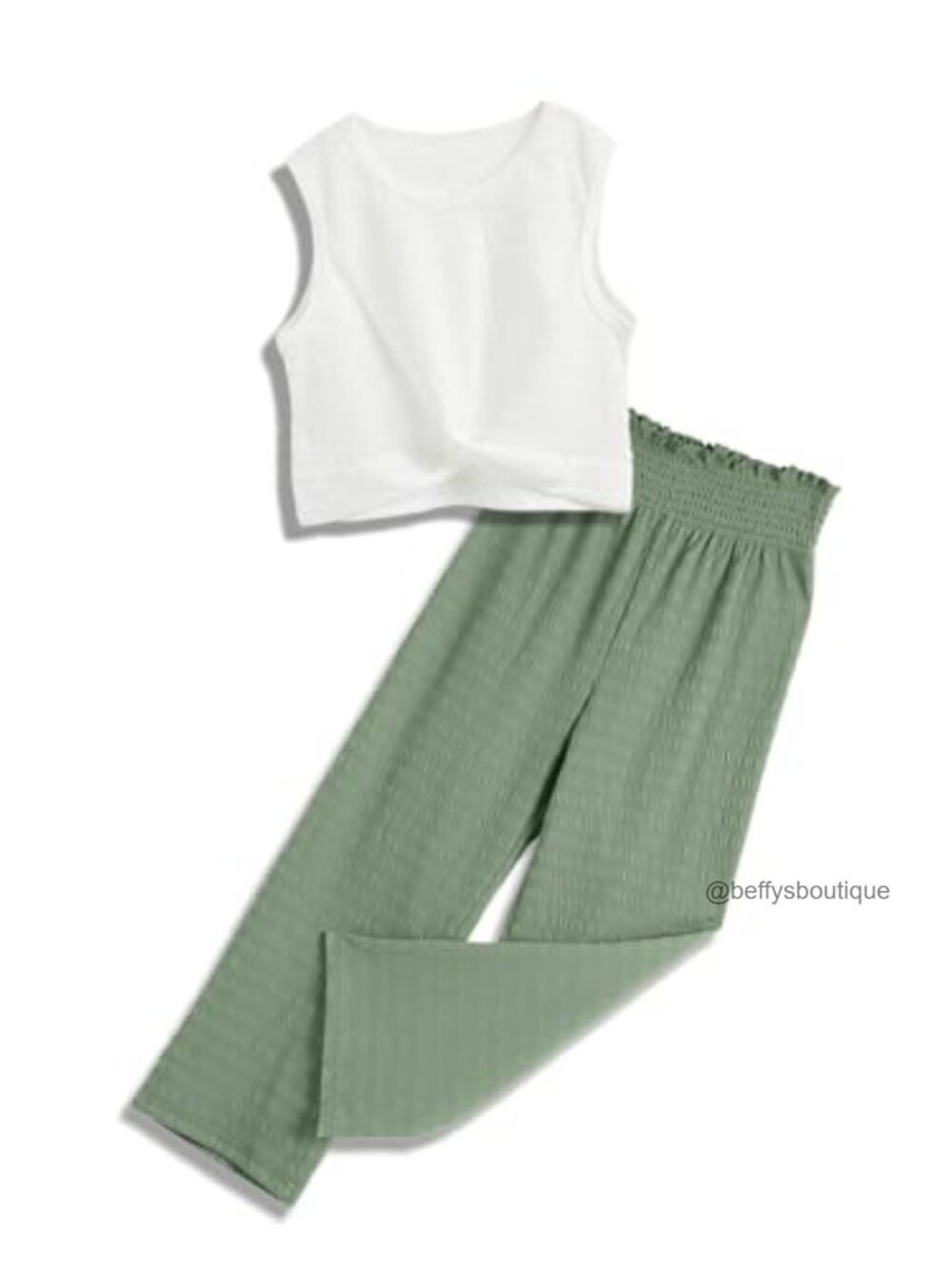Girls Sleeveless Crop Top Wide Leg Linen Pants Outfit Set